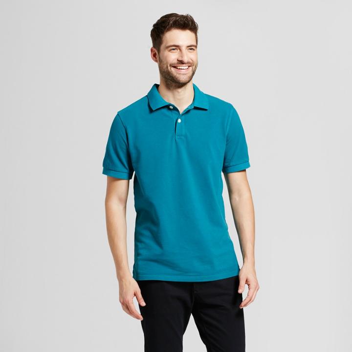 Men's Standard Fit Short Sleeve Loring Polo Shirt - Goodfellow & Co Teal (blue)