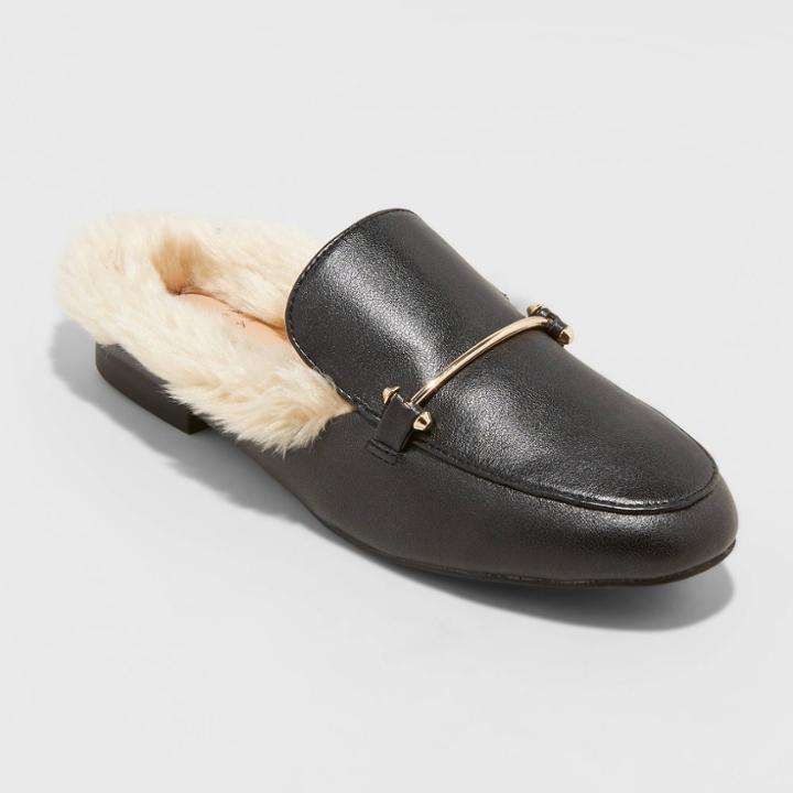 Women's Rebe Faux Fur Mules - A New Day Black