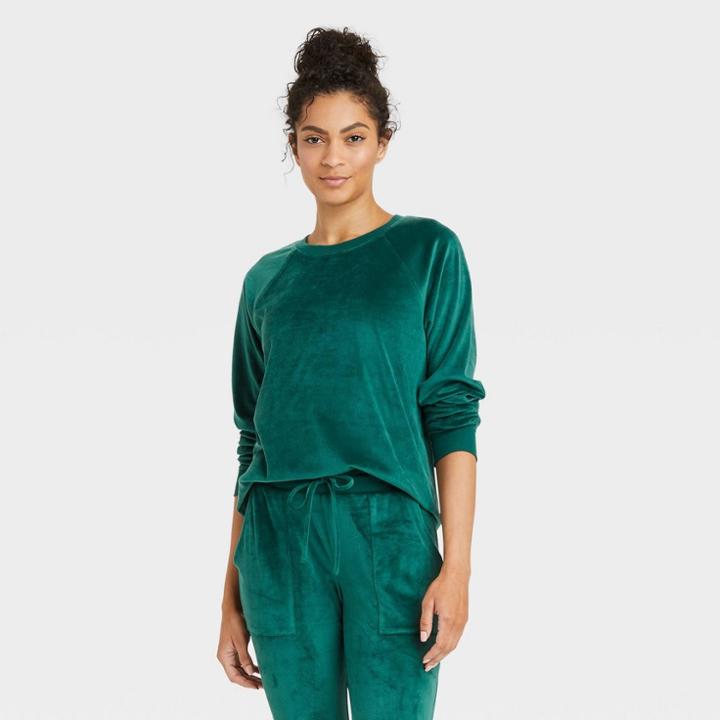 Women's Cozy Fleece Lounge Sweatshirt - Stars Above Green