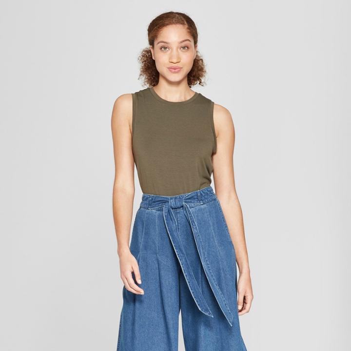 Women's Crew Neck Tank - A New Day Olive (green)