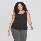 Women's Plus Size Crewneck Button-front Tank Top - Universal Thread Black