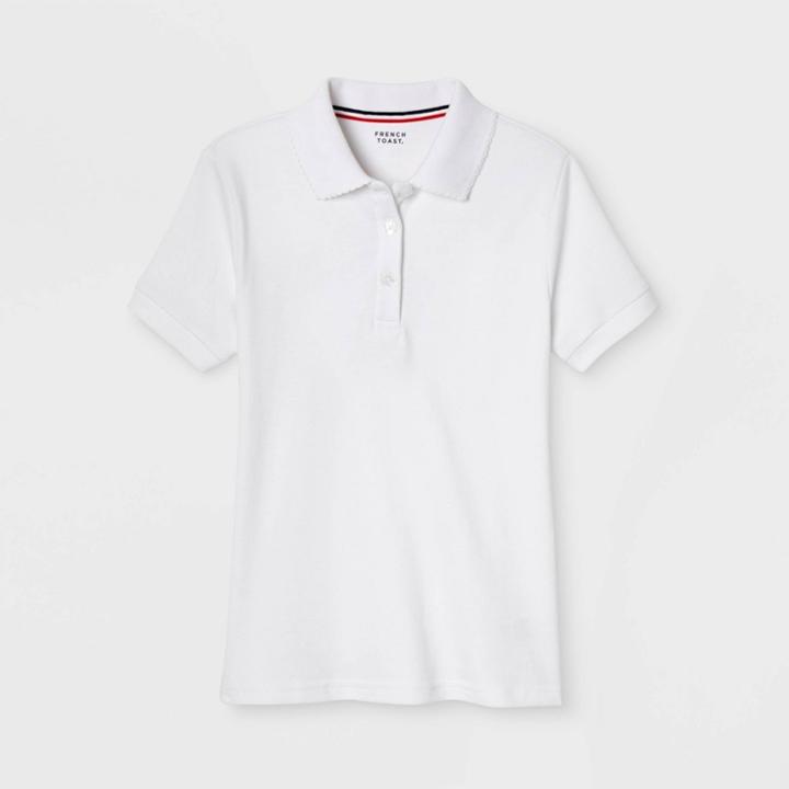 French Toast Girls' Short Sleeve Interlock Polo Shirt With Picot Collar - White