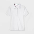 French Toast Girls' Short Sleeve Interlock Polo Shirt With Picot Collar - White