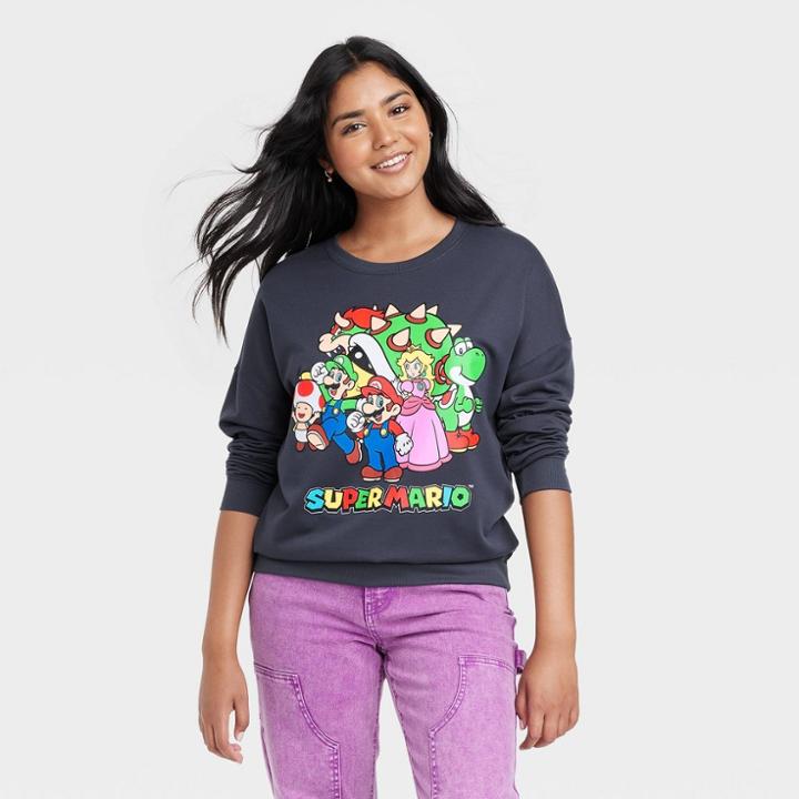 Nintendo Women's Super Mario Graphic Sweatshirt - Navy Blue