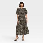 Women's Floral Print Puff Short Sleeve Dress - Who What Wear Black