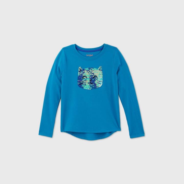 Girls' Long Sleeve Flip Sequin Cat T-shirt - Cat & Jack Blue