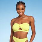 Juniors' Ribbed Knot-front Bandeau Bikini Top - Xhilaration Light Yellow D/dd Cup
