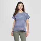 Women's Striped Short Sleeve Crewneck Double Hem Relaxed T-shirt - Universal Thread Coral
