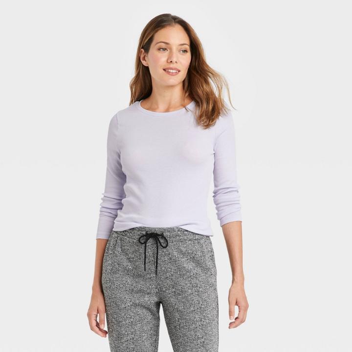 Women's Long Sleeve Ribbed T-shirt - A New Day Light Purple