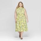 Women's Plus Size Floral Print Sleeveless Turtle Neck Dress - Prologue White X