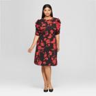 Women's Plus Size Floral Print Short Sleeve Smocked Waist Dress - Who What Wear Red/black 4x, Red/black Floral