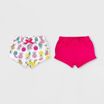 Lamaze Baby Girls' 2pk Organic Cotton French Pull On Terry Shorts - Pink/white
