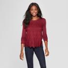 Women's Long Sleeve Lace Front Knit Top - Xhilaration Burgundy (red)