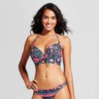 Women's Lace-up Midkini Bikini Top - Xhilaration Navy Floral Paisley D/dd Cup, Blue