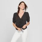 Women's Polka Dot Short Sleeve Cinched Front Top - 3hearts (juniors') Black Xl, Black White