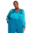 Women's Plus Size Crossover Satin Bodysuit - Sergio Hudson X Target Teal