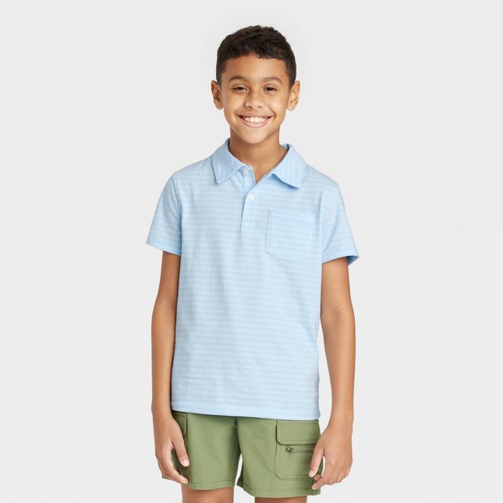Boys' Short Sleeve Striped Polo Shirt - Cat & Jack Blue