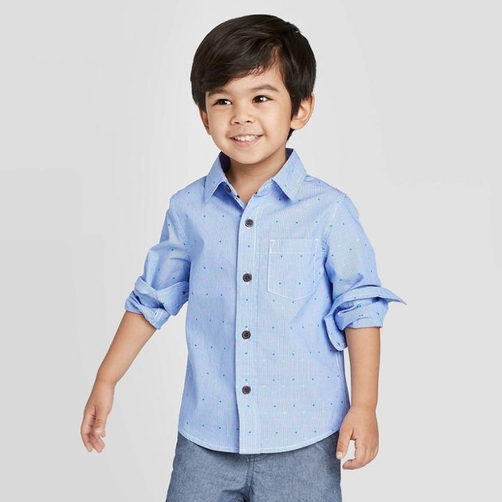 Toddler Boys' Long Sleeve Dressy Clipspot Button-down Shirt - Cat & Jack Blue 12m, Toddler Boy's