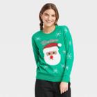 Well Worn Women's Holiday Believe Santa Graphic Pullover Sweater - Green