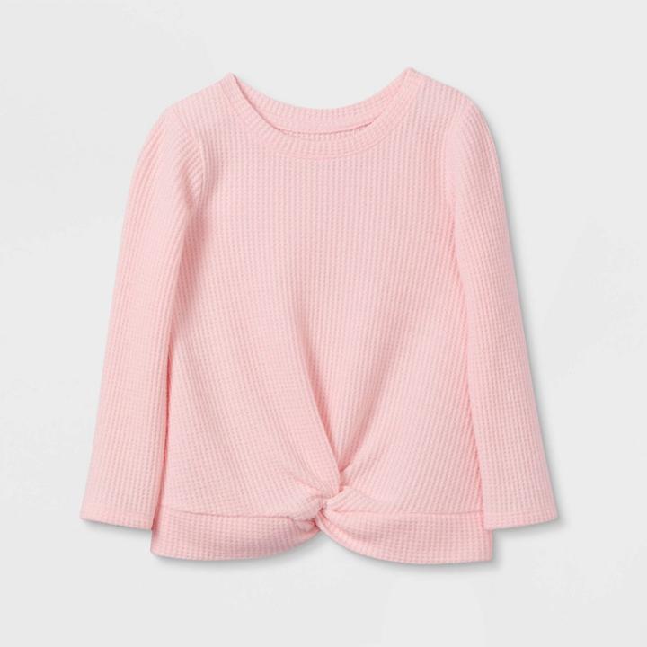 Toddler Girls' Solid Cozy Waffle Long Sleeve Top - Cat & Jack Pink
