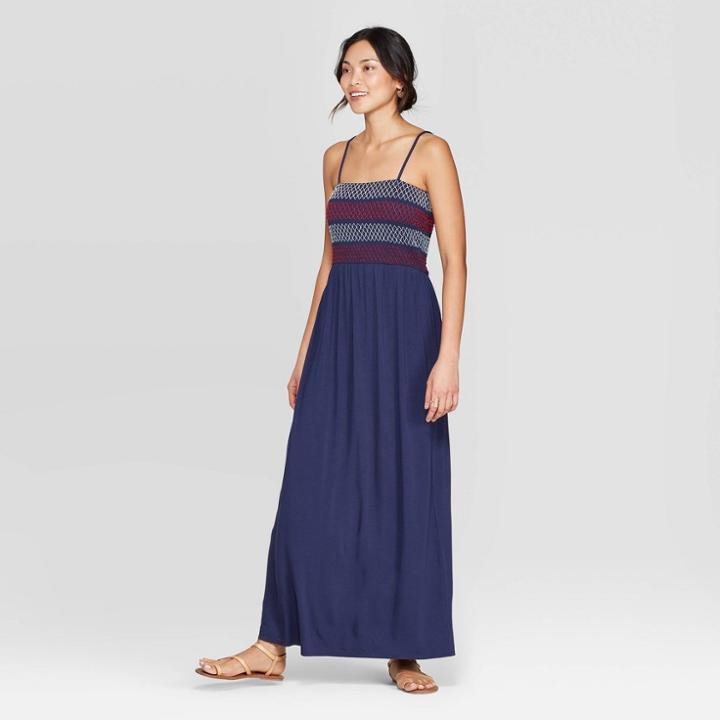 Women's Strappy Square Neck Knit Maxi Dress With Smocking - Knox Rose
