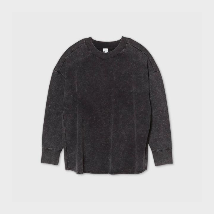 Women's Plus Size French Terry Crew Neck Pullover - All In Motion Black
