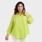 Women's Plus Size Long Sleeve Button-down Boyfriend Shirt - A New Day Green