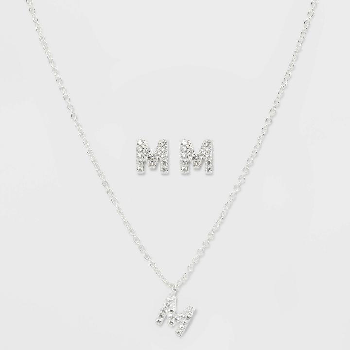 Initial M Crystal Jewelry Set - A New Day Silver, Women's,
