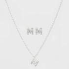 Initial M Crystal Jewelry Set - A New Day Silver, Women's,