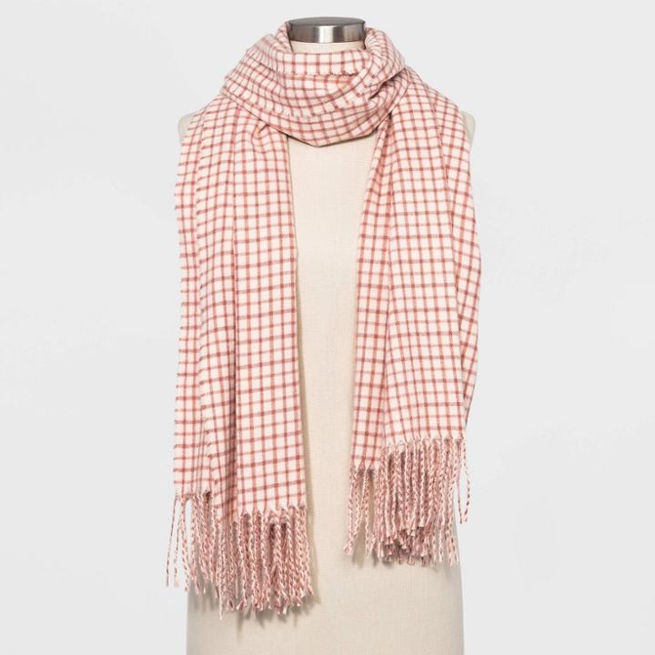 Women's Plaid Oblong Scarf - A New Day Camel One Size, Brown