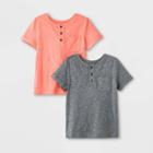 Toddler Boys' Short Sleeve 2pk Henley Shirt - Cat & Jack Charcoal/peach