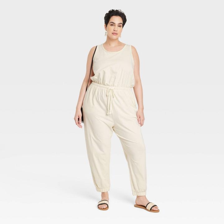 Women's Plus Size Knit Jumpsuit - Universal Thread Cream