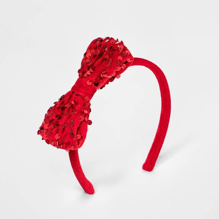 Girls' Sequin Bow Headband - Cat & Jack Red