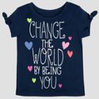 Petitegerber Graduates Baby Girls' Short Sleeve Change The World Top - Navy 24m, Boy's, Blue