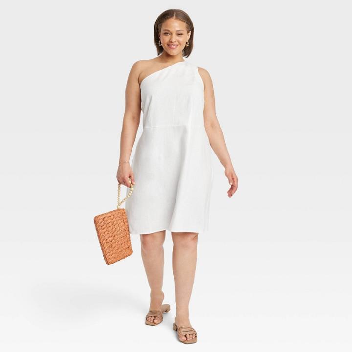 Women's Plus Size Sleeveless One Shoulder Dress - A New Day White