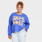 Women's Plus Size Smileyworld Smile More Graphic Sweatshirt - Blue