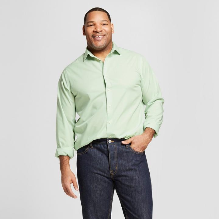 Men's Big & Tall Standard Fit Long Sleeve Button-down Dress Shirt - Goodfellow & Co Celadon