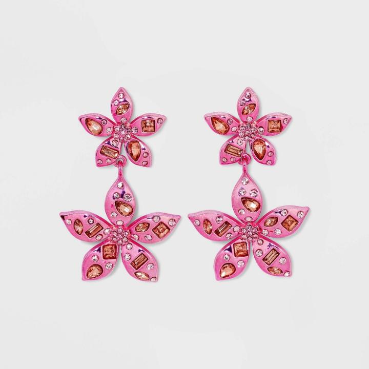 Sugarfix By Baublebar Stacked Metallic Flower Drop Earrings - Pink