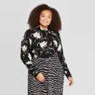 Women's Plus Size Floral Print Long Sleeve Turtleneck T-shirt - Who What Wear Black