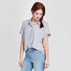 Women's Striped Short Sleeve Button-down Camp Shirt - Universal Thread Blue