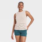 Women's Pointelle Crewneck Sweater Tank - Universal Thread Cream