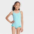 Girls' Striped Sleeveless One Piece Swimsuit - Cat & Jack Blue