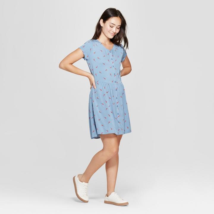Petitejunk Food Women's David Bowie Short Sleeve Empire Tie Waist Dress - Blue