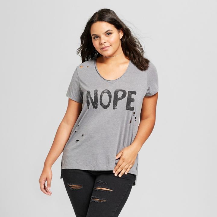 Women's Plus Size Nope Destructed Graphic T-shirt - Grayson Threads (juniors') Black