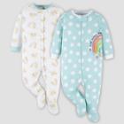 Gerber Baby 2pk Rainbow Dots Zip-front Sleep N' Play - Light Blue/white