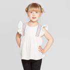 Toddler Girls' Ruffle Sleeve Embroidered Blouse - Art Class White 18m, Toddler Girl's