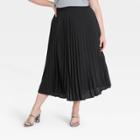 Women's Plus Size Midi Pleated A-line Skirt - A New Day Black