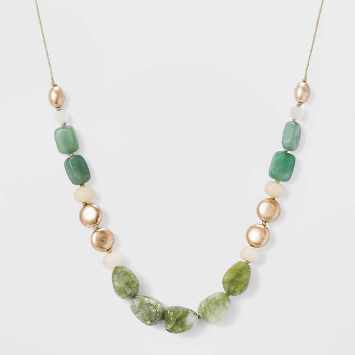Semi-precious Jade And Green Aventurine Beaded Cord Necklace - Universal Thread Jade, Women's,