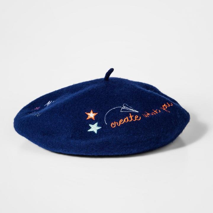 Girls' Doodle Beret - Cat & Jack Navy (blue)