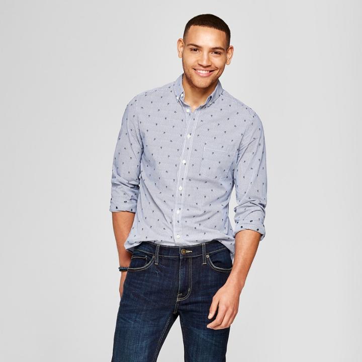 Men's Slim Fit Northrop Long Sleeve Button-down Shirt - Goodfellow & Co Dark Night Navy